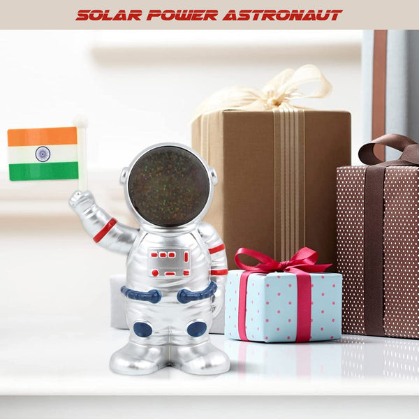 Solar Power Astronaut Ornament Moving Hand With Indian Flag (1 Pc)