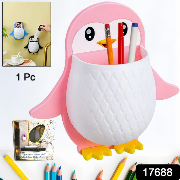 17688 Penguin Storage Box Adhesive Remote Case Electric Toothbrushes Holder Universal Controller Holder Wall Nightstand Office Plastic Wall Mount