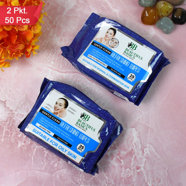 Beautiful Basics Normal  Oily Skin Face Wipes (2 Pkts X 50 Pcs Wipes)