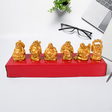 17924 Golden Laughing Buddha Set Of Six Pieces Statue For Happiness Wealth  Good Luck Decor For Wealth And Success (6 Pcs Set)